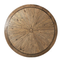 Top view of modern rustic round dining table wood details.