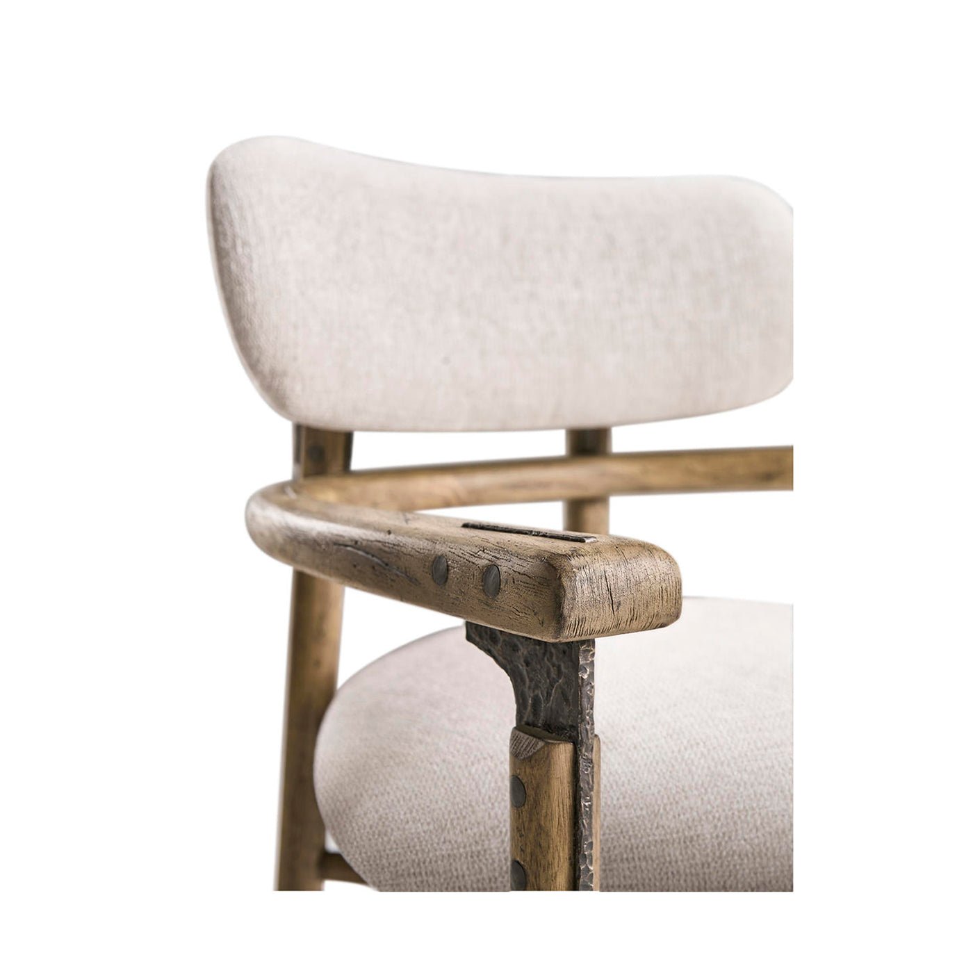 Modern rustic armchair close-up, backrest and arm design