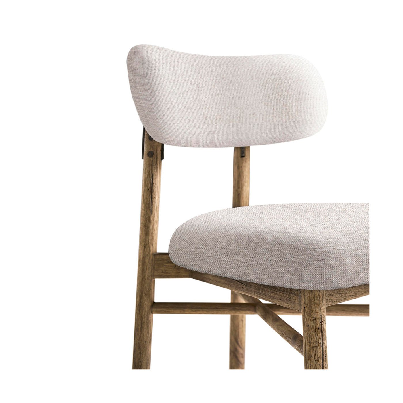 Close-up of wood frame and fabric seat, rustic chair.