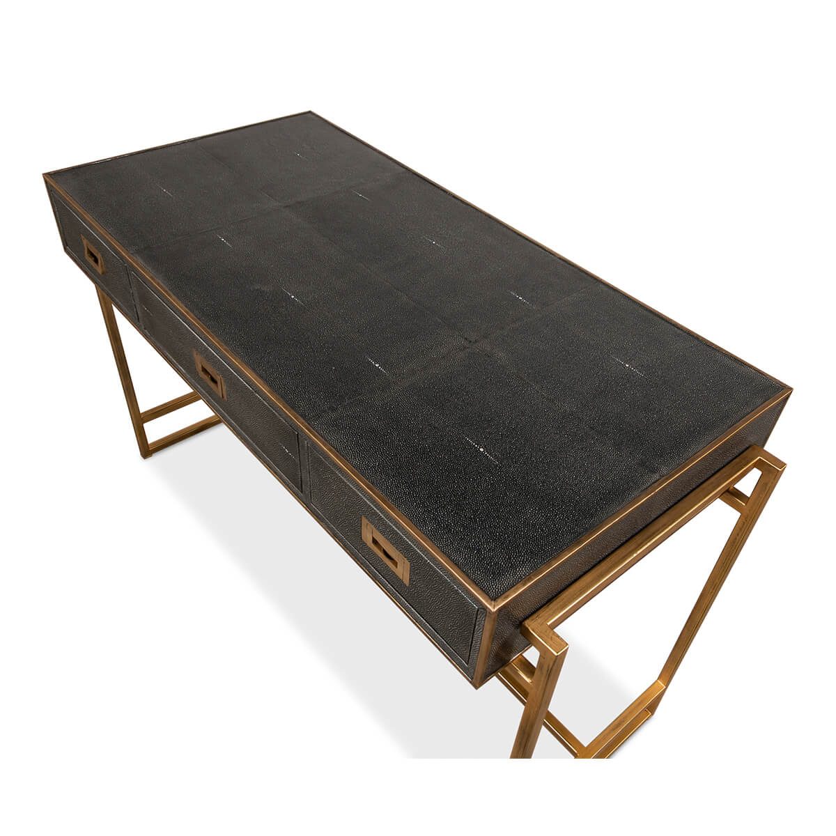 Top view showing leather surface texture of desk.