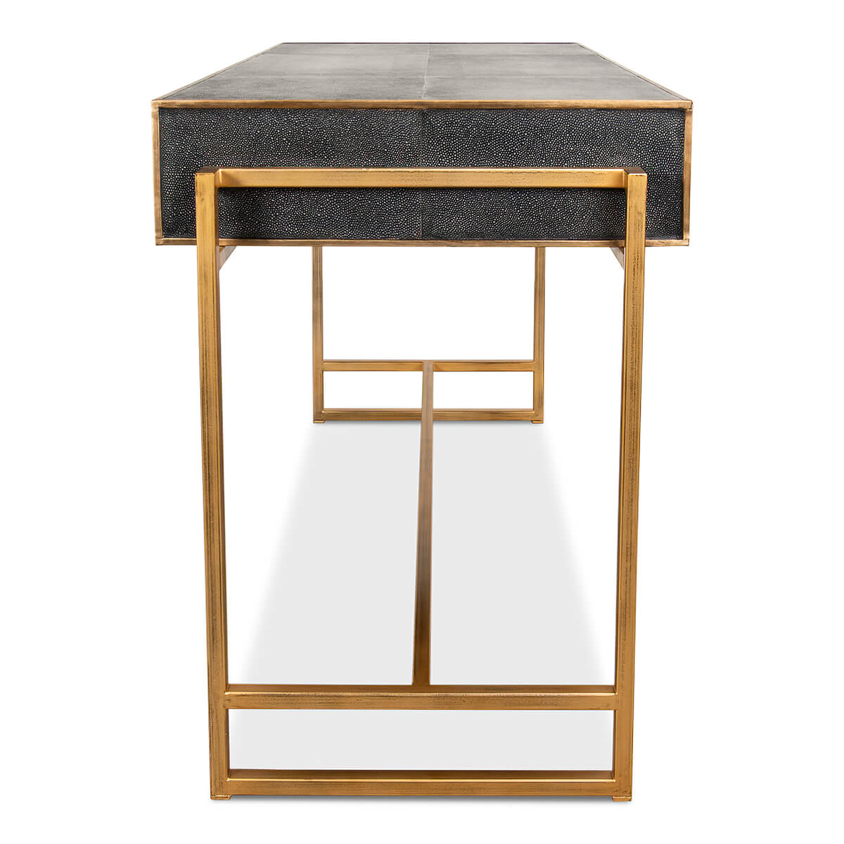 Side view of modern leather desk and frame.