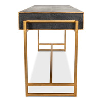 Side view of modern leather desk and frame.