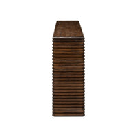 Side view, modern stacked pine console table legs.