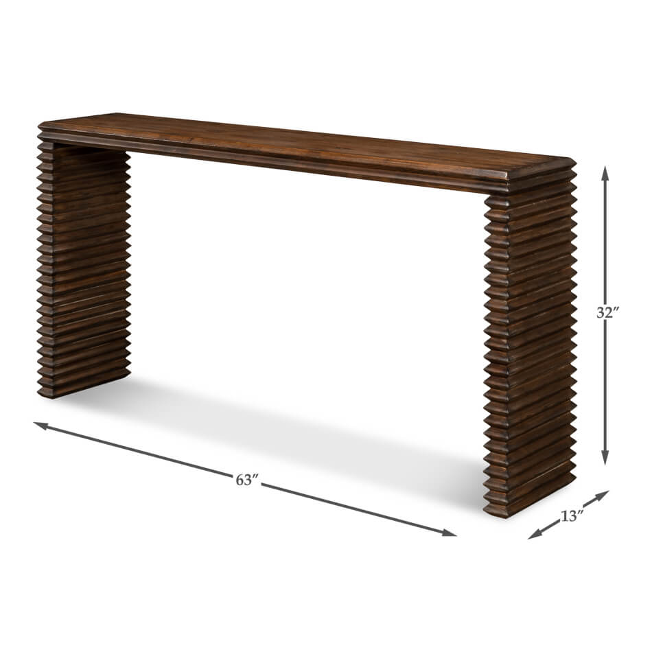 Dimensions diagram, modern stacked pine console table.