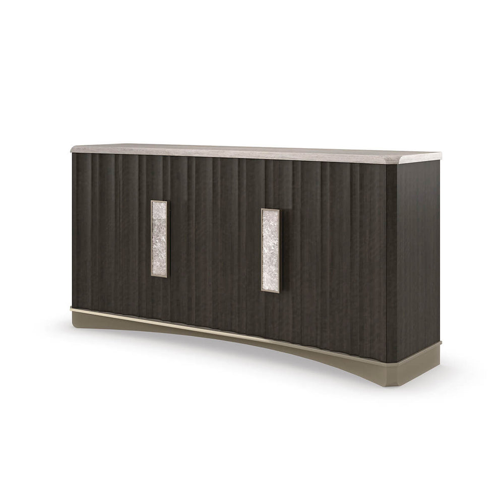 Modern stone top buffet, front and side view.