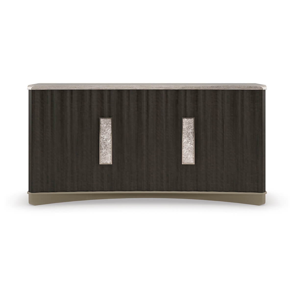 Modern stone top buffet, straight front view.