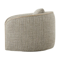 Side profile of modern swivel chair in beige.