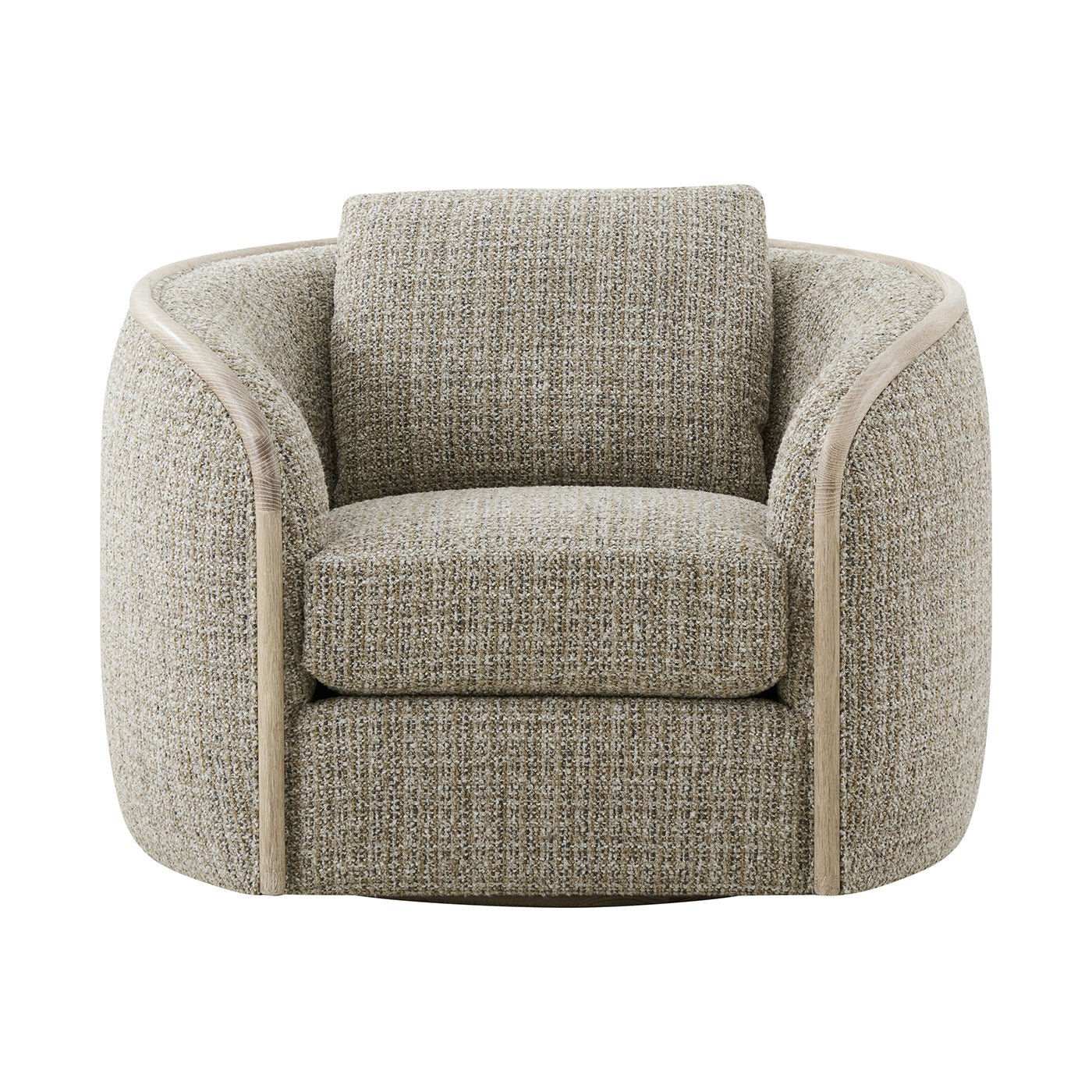 Front view of modern swivel chair with cushion.