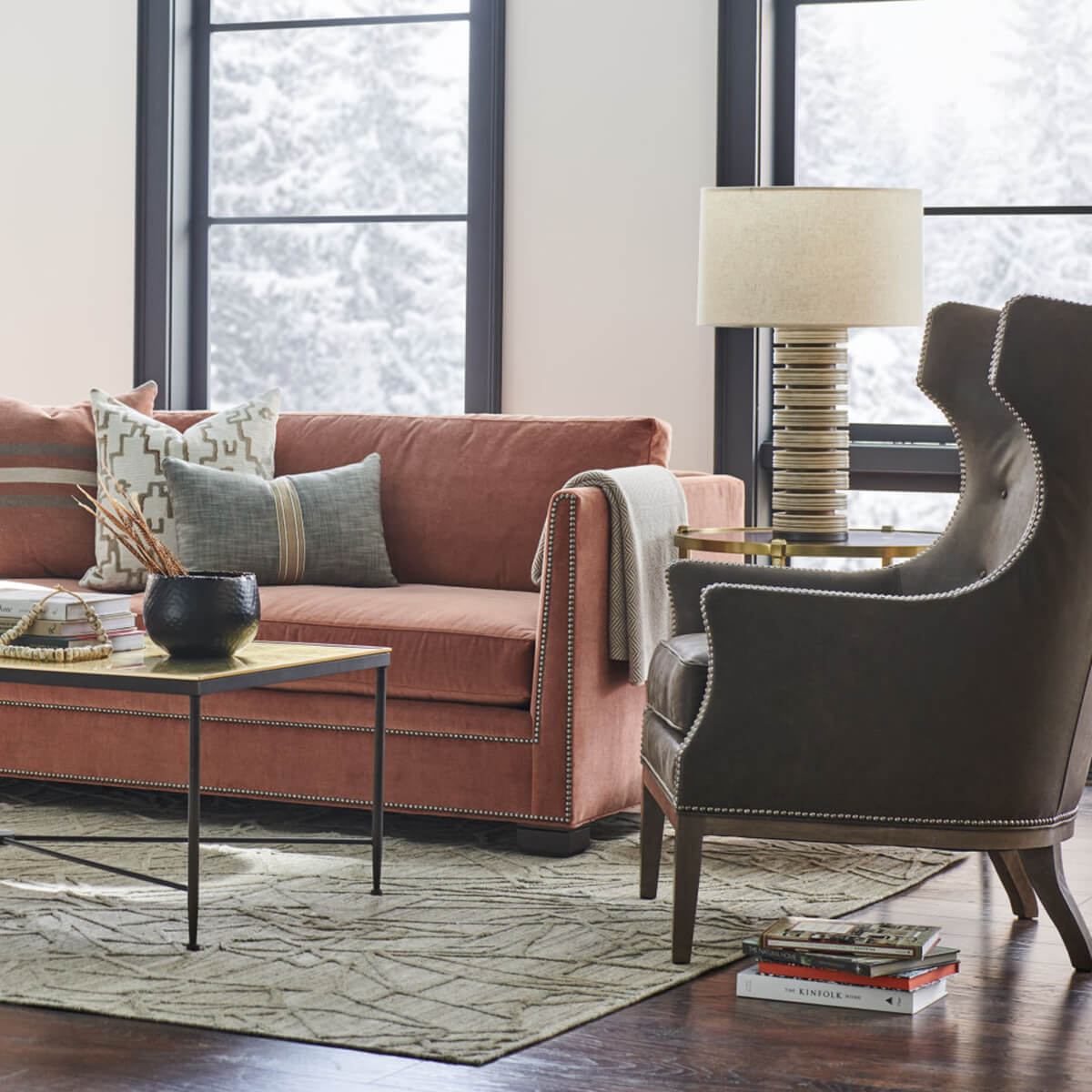 Cozy room scene with Thorpe sofa and armchair.