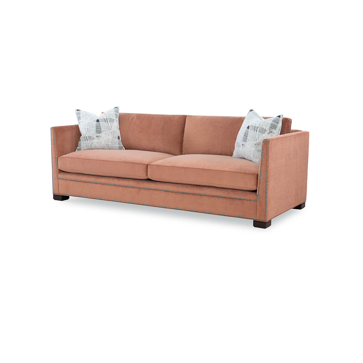 Front angle view of modern Thorpe sofa with cushions.