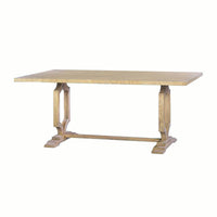 Modern trestle dining table full view on white background.