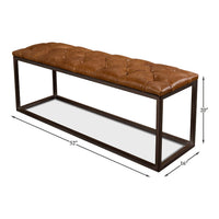 Dimensions of tufted leather bench shown.