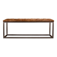 Side view of modern brown leather bench.