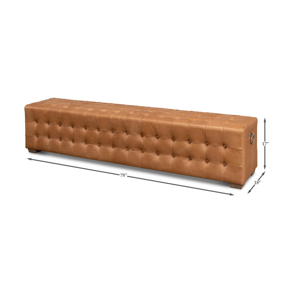 Dimensions illustration, modern tufted leather bench.