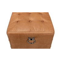 Top side view with handle, tufted leather bench.