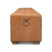 End view with ring detail, tufted leather bench.