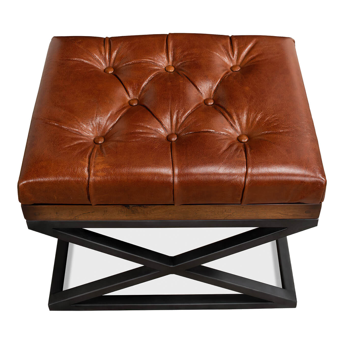 Top view showing tufted design on leather stool.