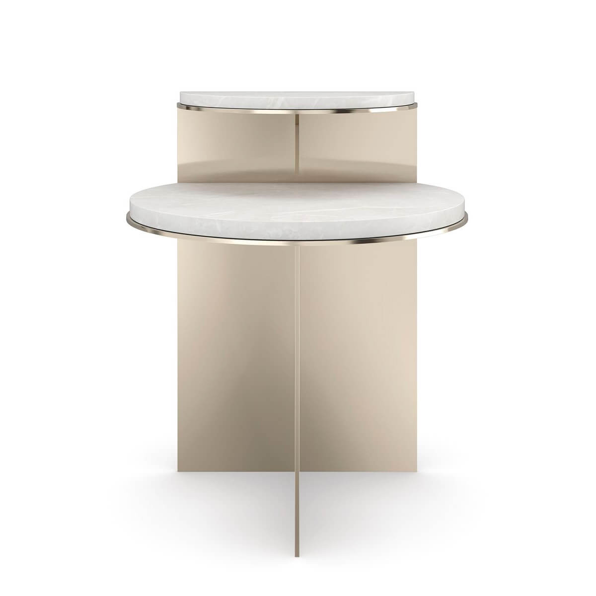 Front view of modern two-tier end table, elegant style.