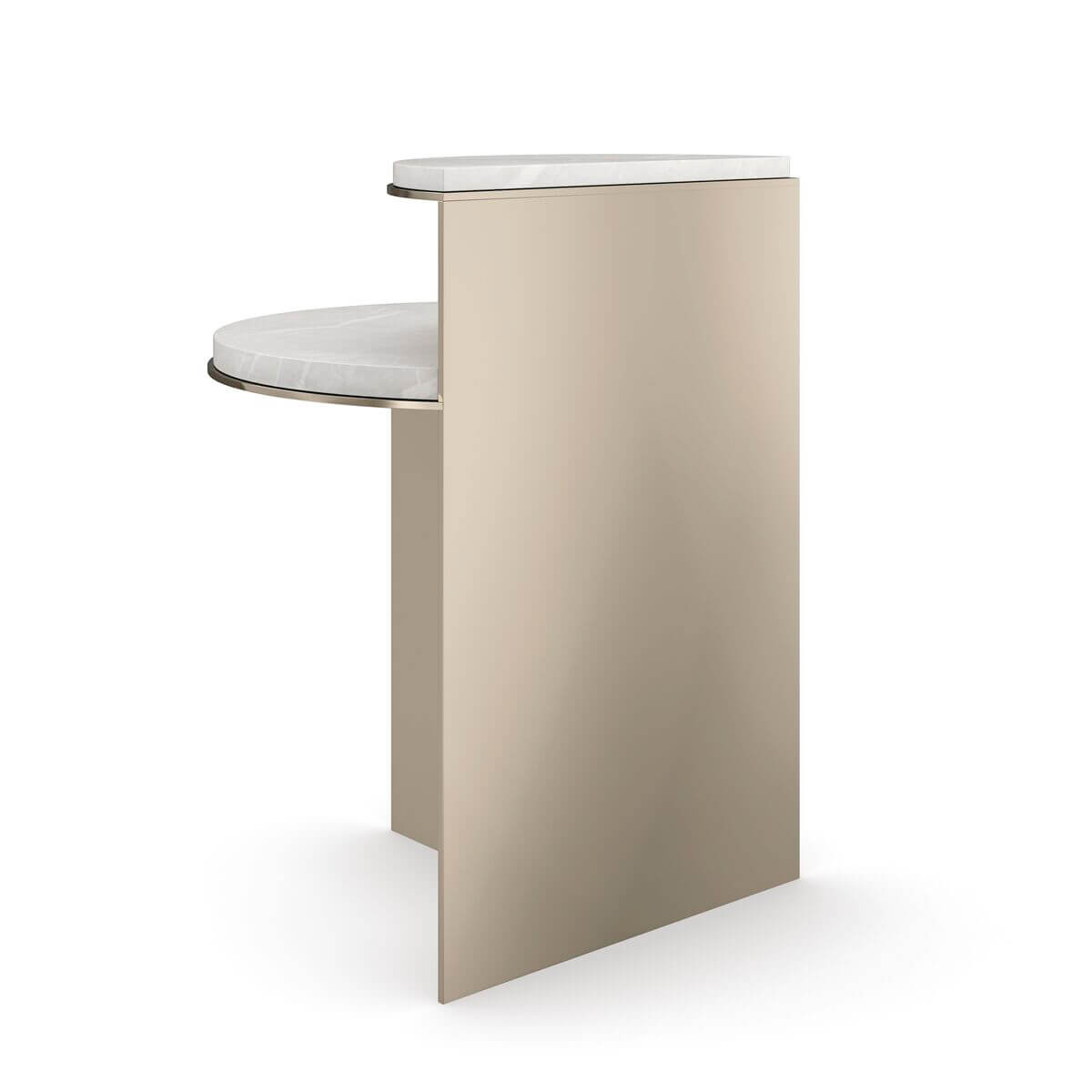 Back view of two-tier end table, contemporary design.