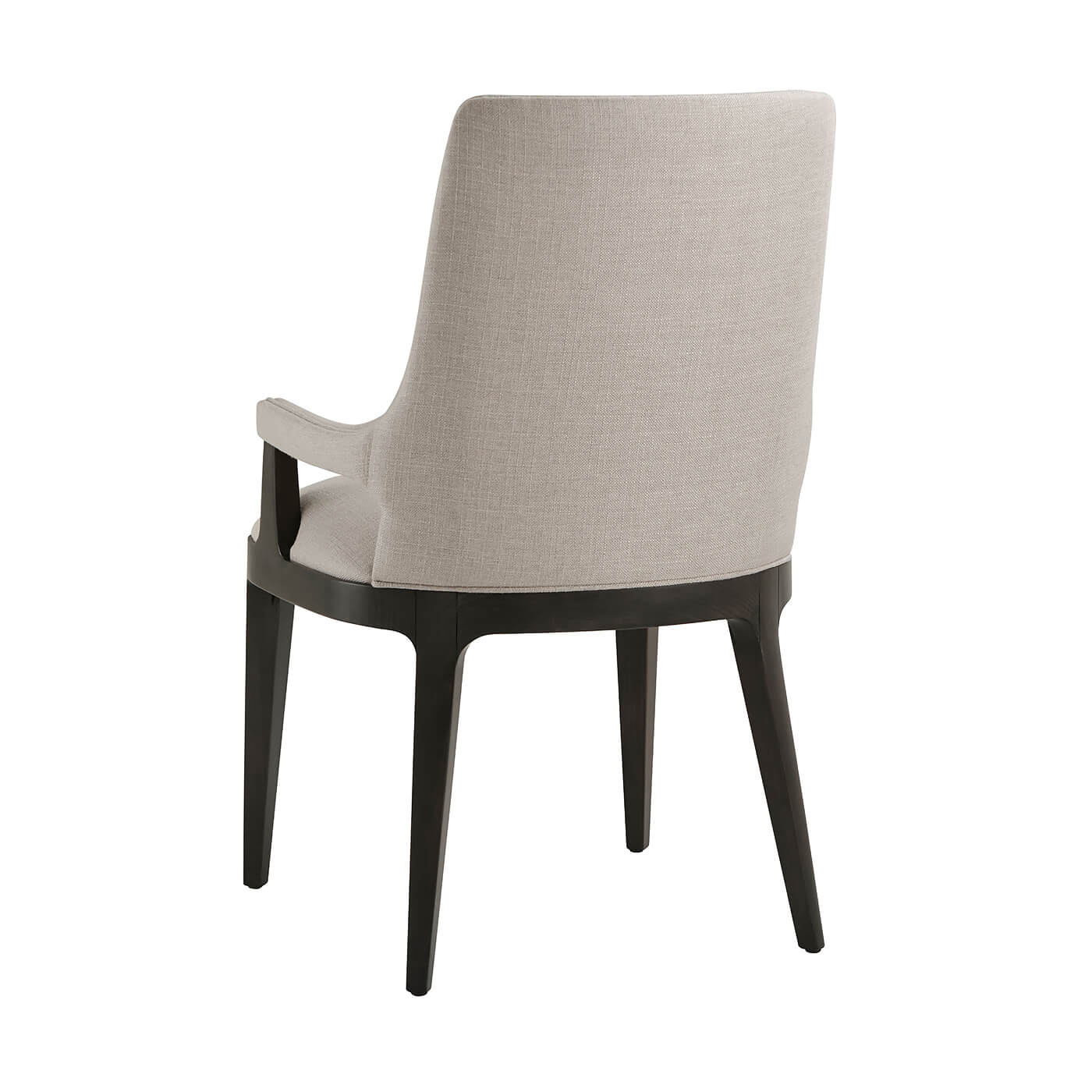 Modern upholstered dining armchair back view with sleek design.