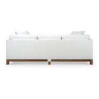 Back view of white modern upholstered sofa.