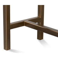 Detail of console table brass leg frame.
