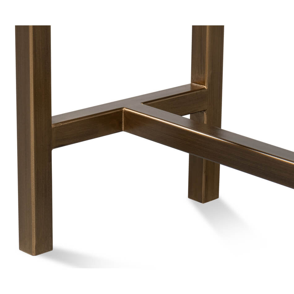 Detail of console table brass leg frame.