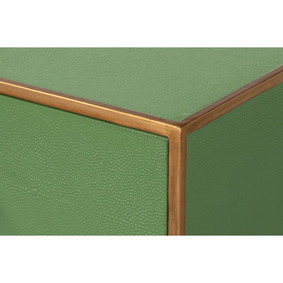 Close-up of console table corner detail.