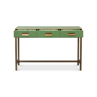 Console table with drawers open, showing interior design.