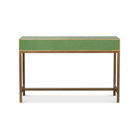 Back view of watercress green console table.