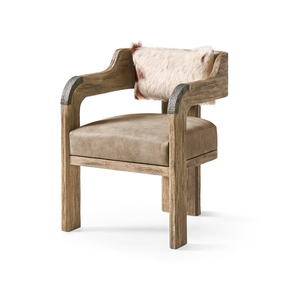 Modern Western accent armchair, front view with cushion.