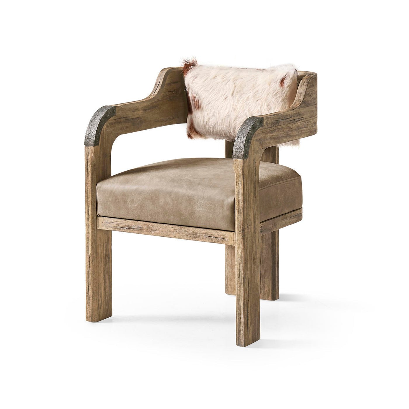 Modern Western accent armchair, front view with cushion.