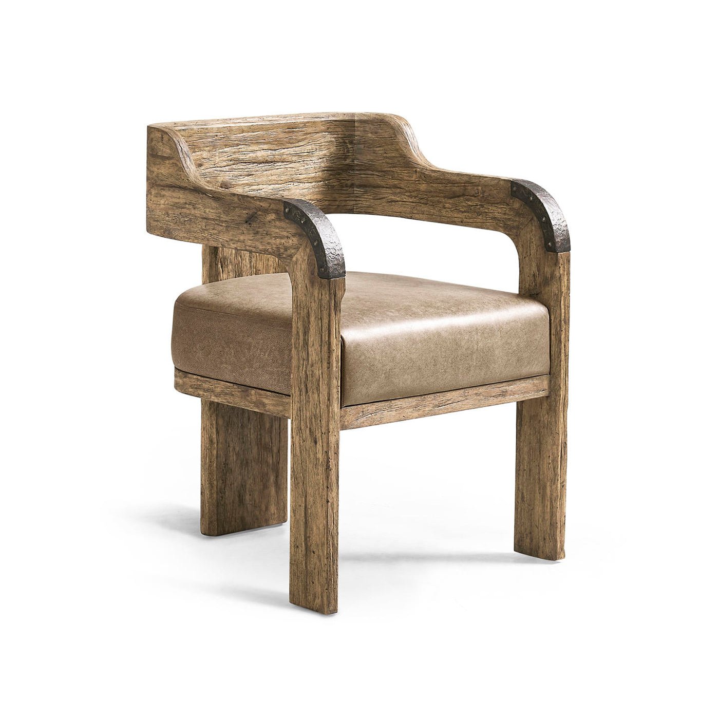 Modern Western dining chair without cushion, front view.