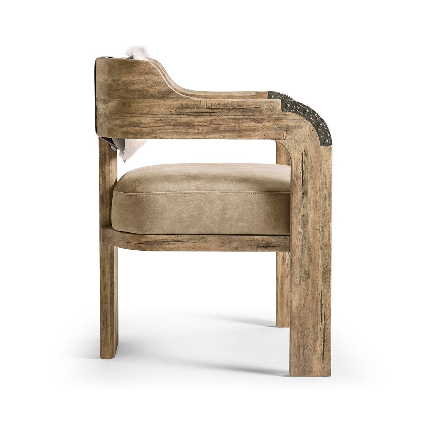 Side profile of modern Western armchair with cushion.