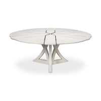 White oak dining table, slightly extending sections, top view.