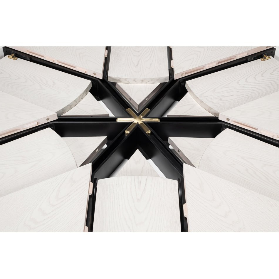 Dining table mechanics, detailed view of extension mechanism.