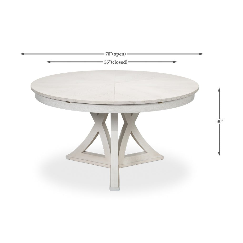 Dimensions of white oak dining table, height and diameter.