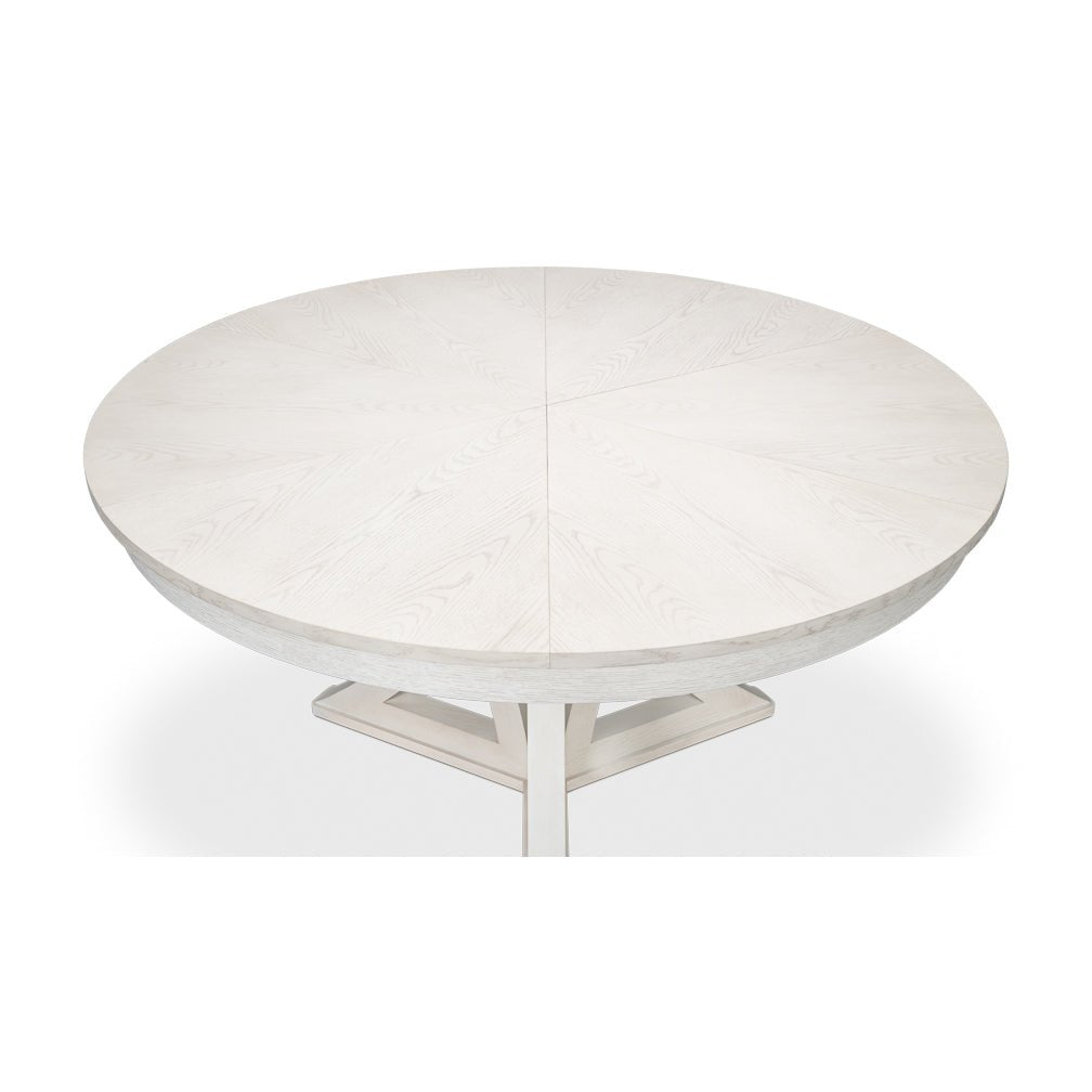 White oak dining table, showing closed top details.