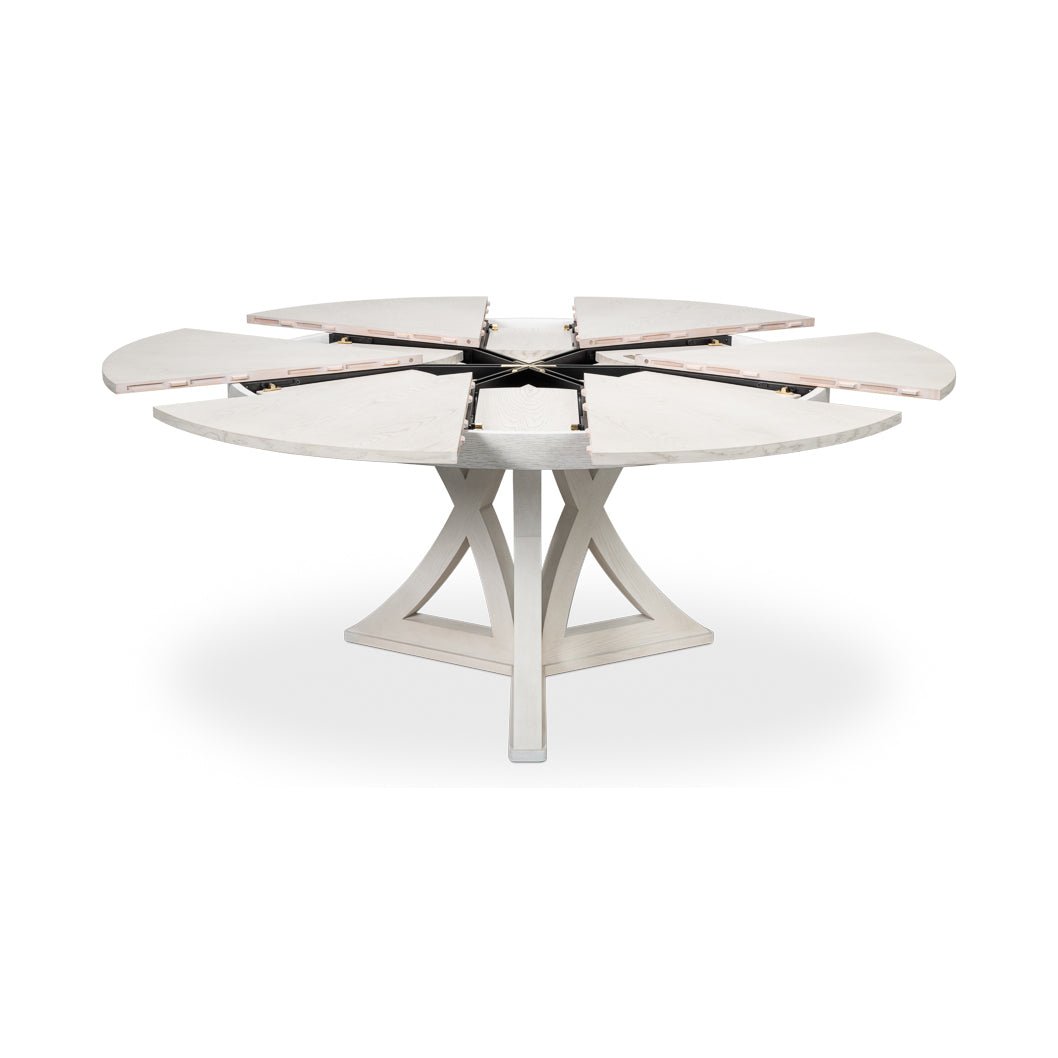 Dining table with extended sections, white oak design.