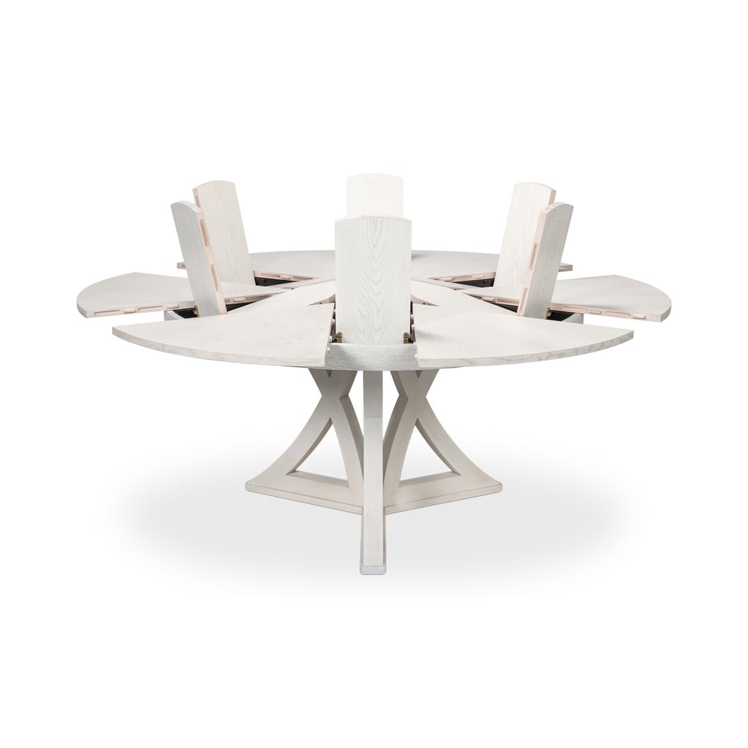 Dining table, fully extended sections, white oak.