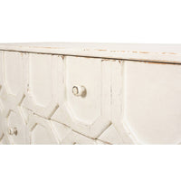 Detailed view of geometric sideboard design and knob.