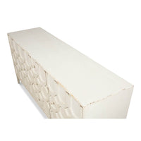 Top angle of white geometric sideboard surface.