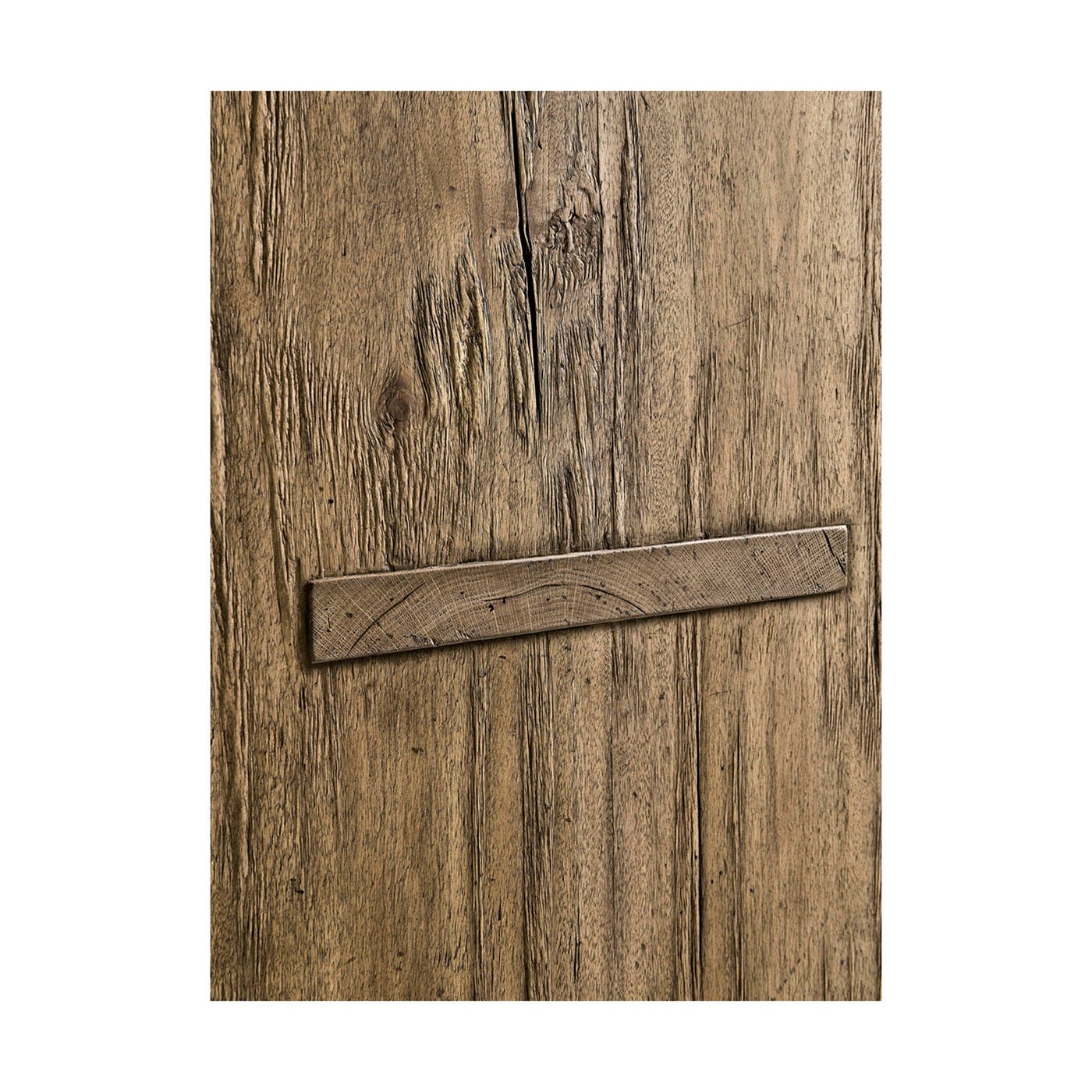 Texture detail on side panel of modern wooden bookcase.
