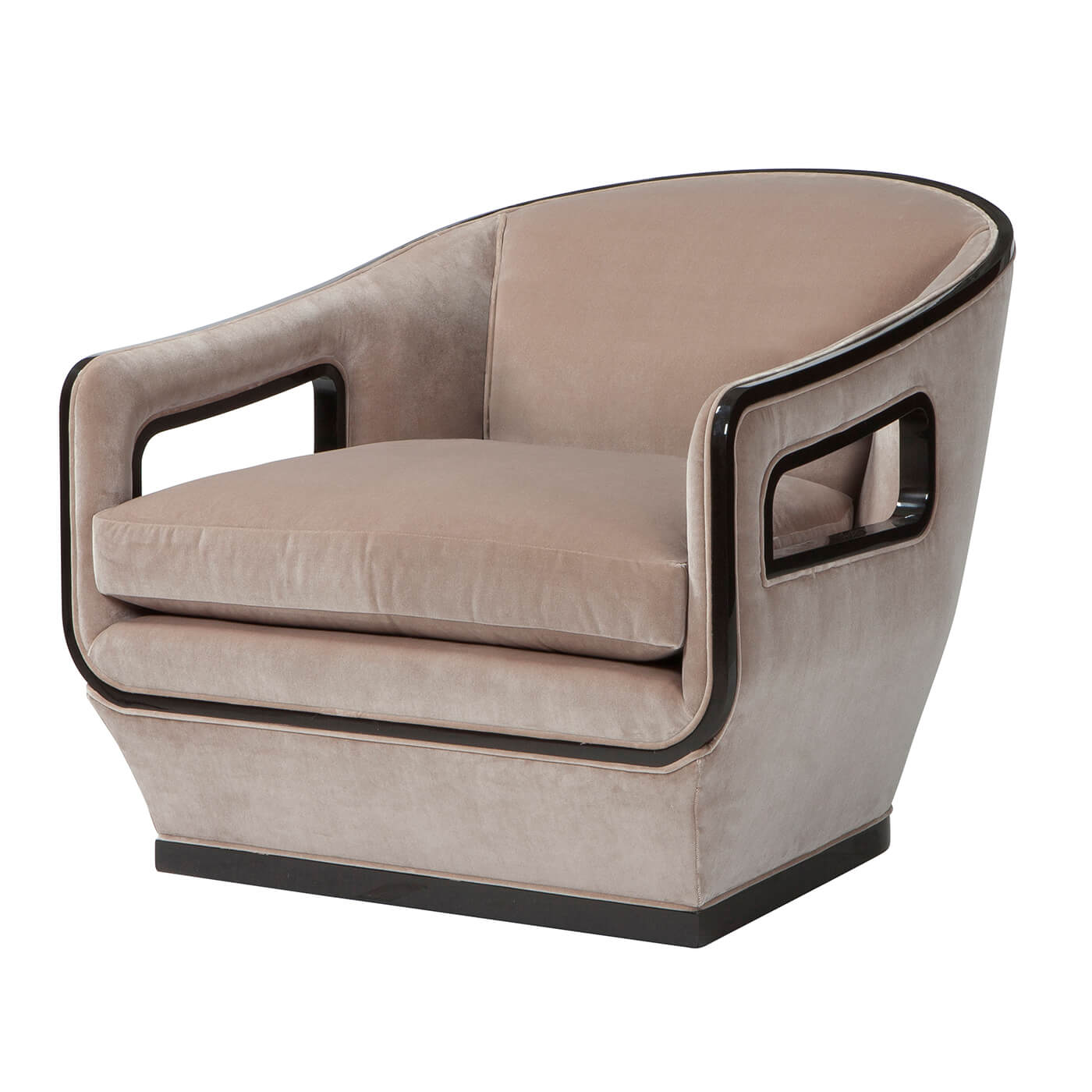 Beige Moderne Lounge Chair, angled front view, accent chair.