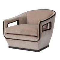 Beige Moderne Lounge Chair, angled front view, accent chair.