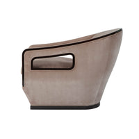 Beige Moderne Lounge Chair, side view, elegant open arms.