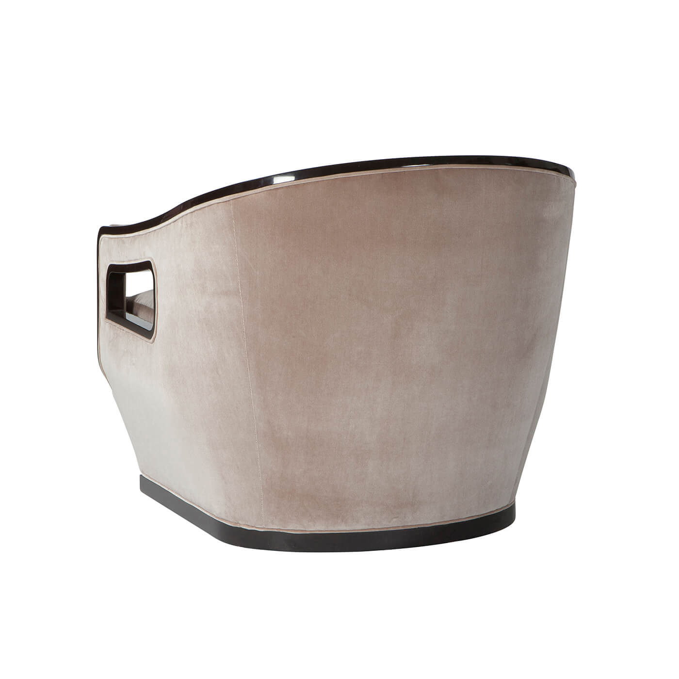 Beige Moderne Lounge Chair, rear view, sleek design.