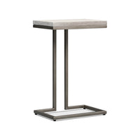 Modernist accent table, perspective view, sturdy base.