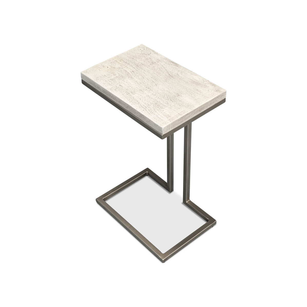 Modernist accent table, angled top view, light surface.