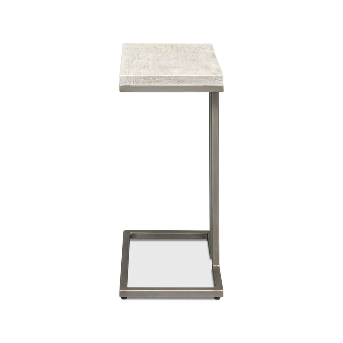 Modernist accent table, side view, thin metal support.